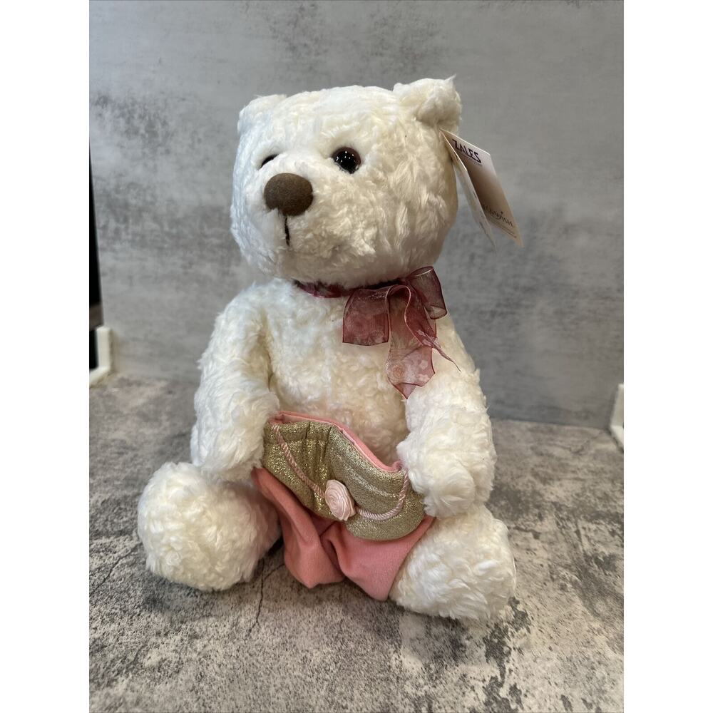 Zales White Plush Gund Teddy Bear With Tags and Make A Wish Jewelry Gift Holder